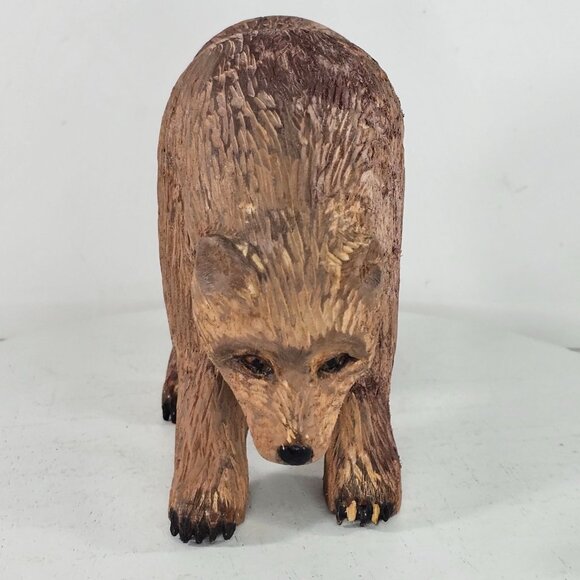 Hand-Carved Wooden Bear Figurine Decor Brown Grizzly Folk Art *FLAWS* Wildlife - Picture 3 of 10
